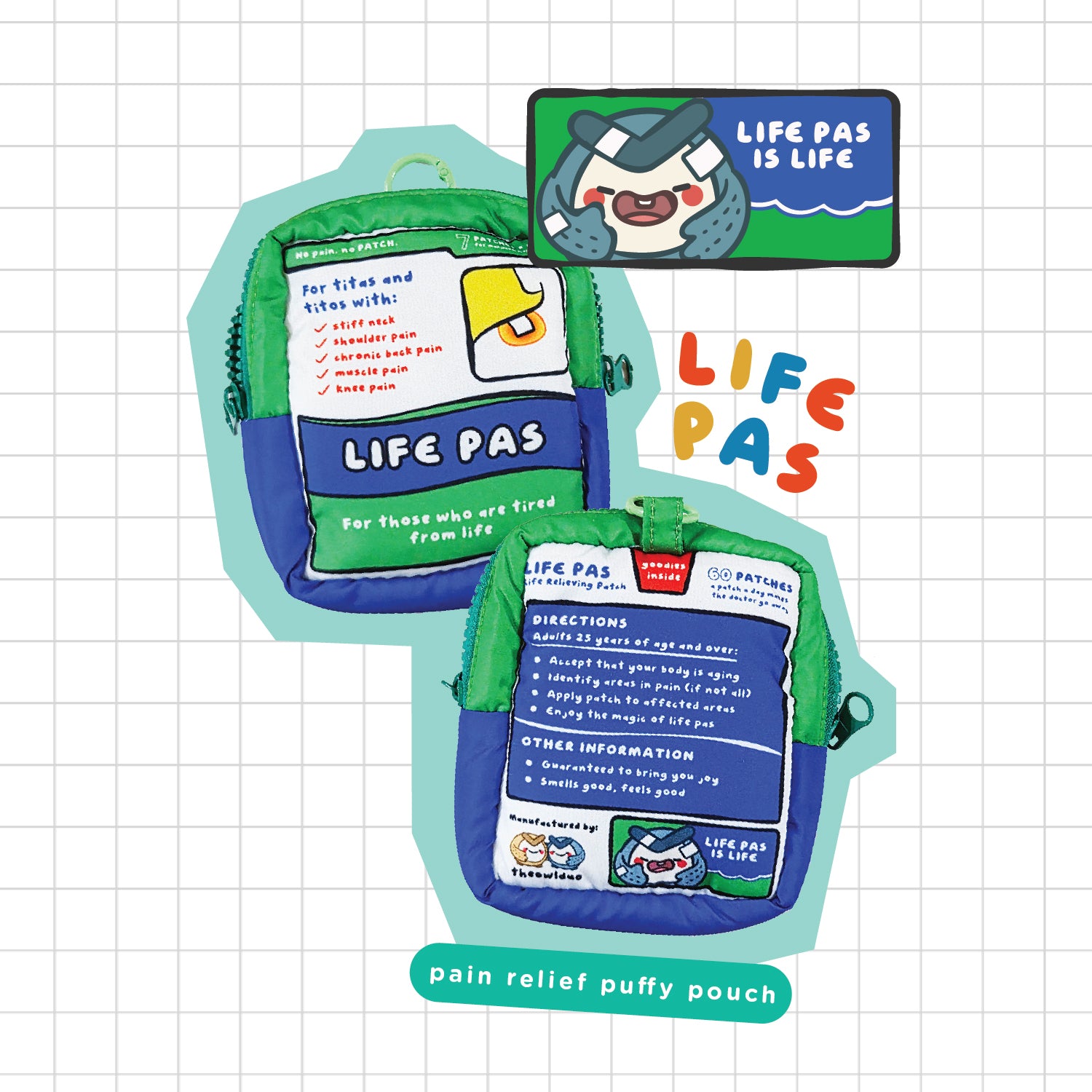 Pain Relief Puffy Pouch (Holy Water, Life Pas, Adulting Balm)