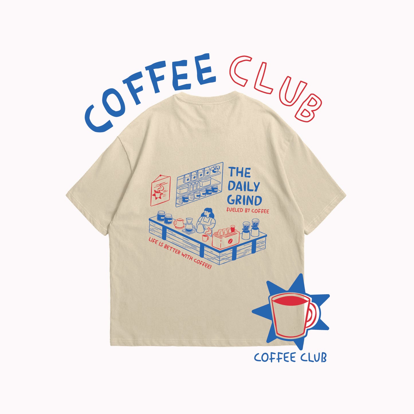 Coffee Club Oversized Boxy Cream Shirt