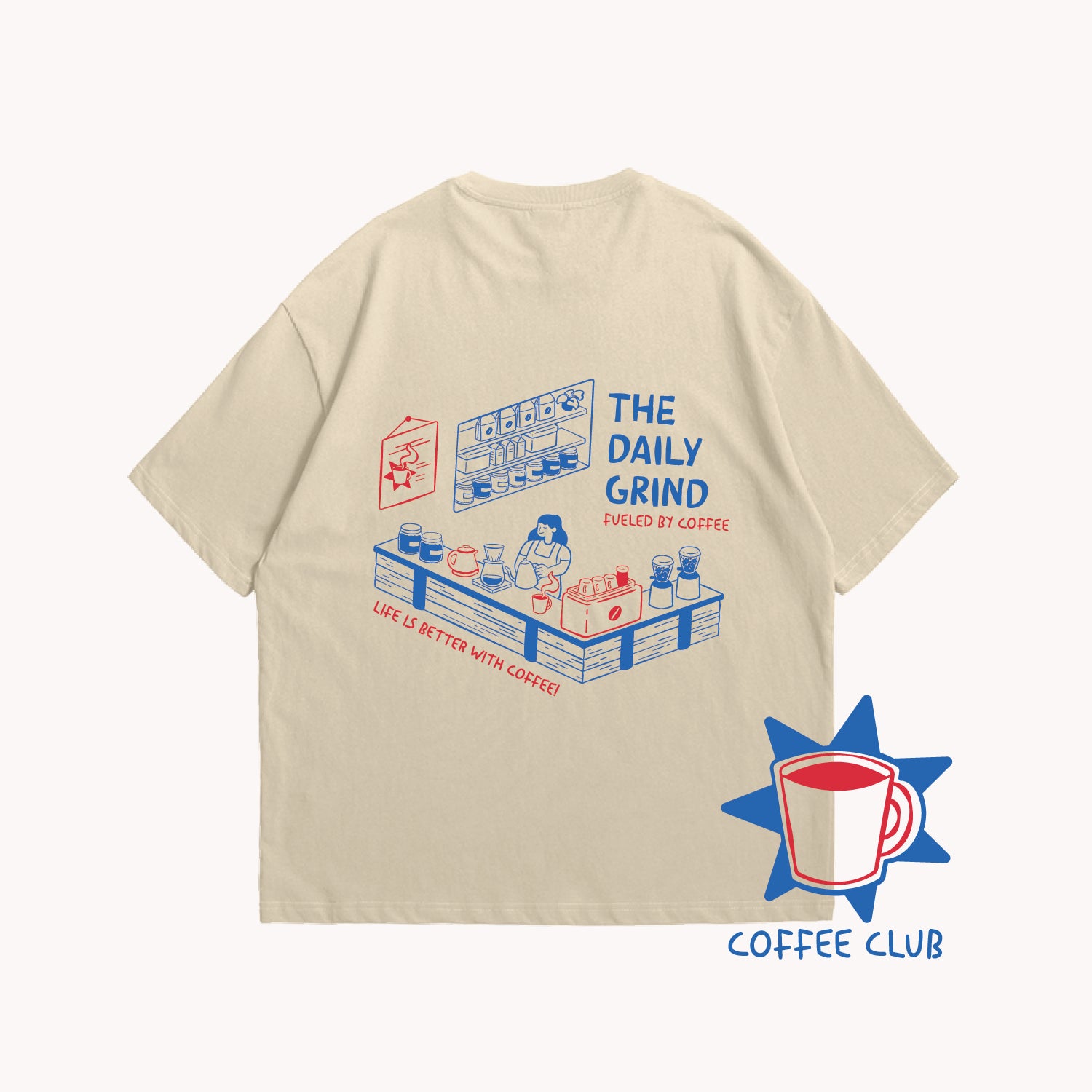 Coffee Club Oversized Boxy Cream Shirt